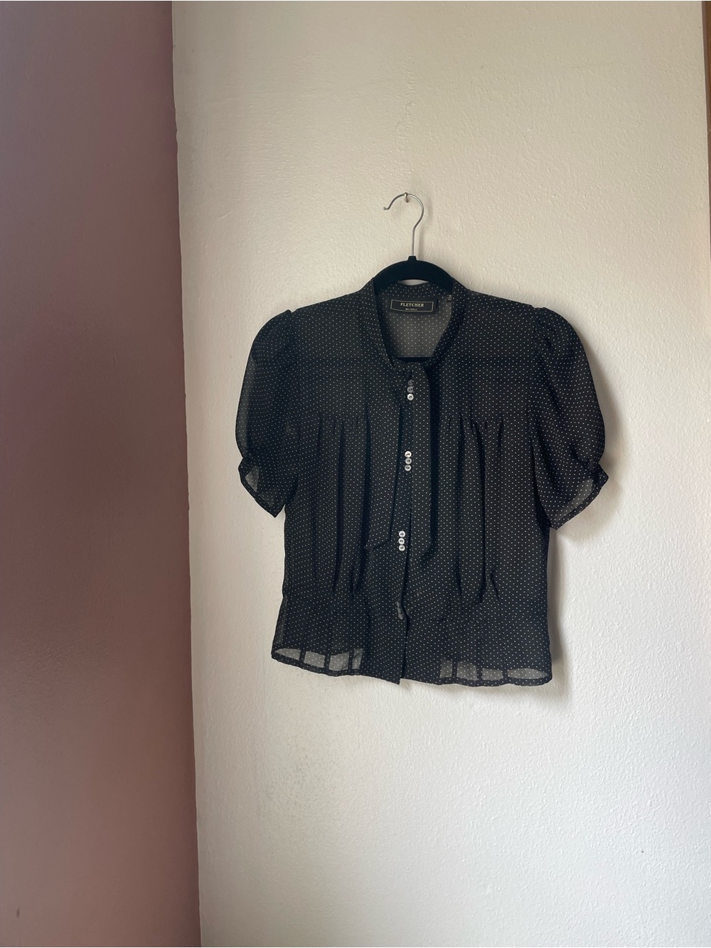 Fletcher Black Sheer Polka Dot Puff Sleeve Blouse